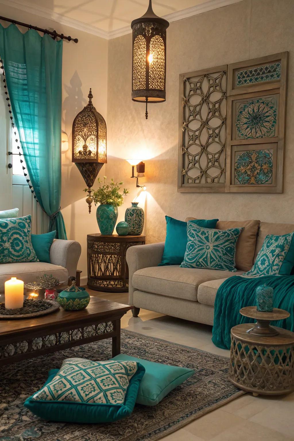 The beauty of teal and turquoise is made better with light.