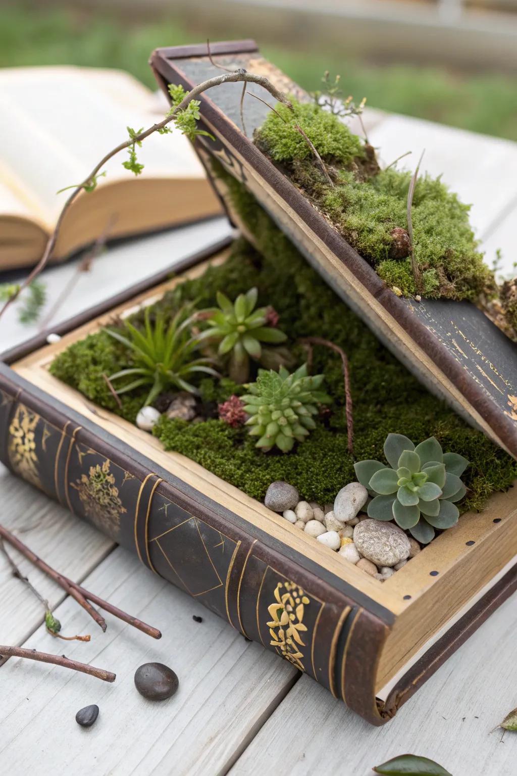 Transform literature into lushness with a book terrarium—a perfect blend of nature and storytelling.