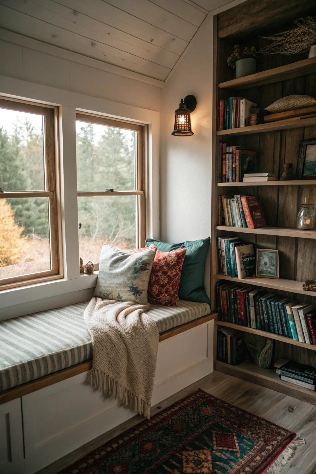 Reading nooks provide a serene escape in tiny homes.