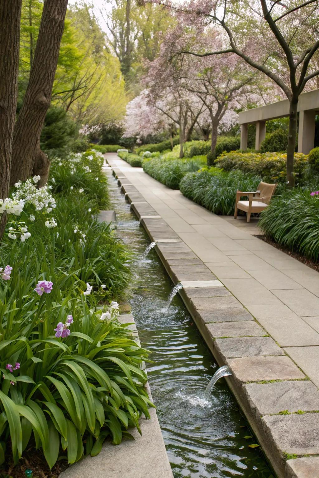 Route water features guide with soothing melodies.