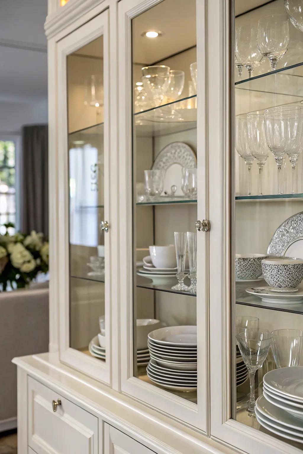 Transparent paneling enhances the sophistication of your kitchen.