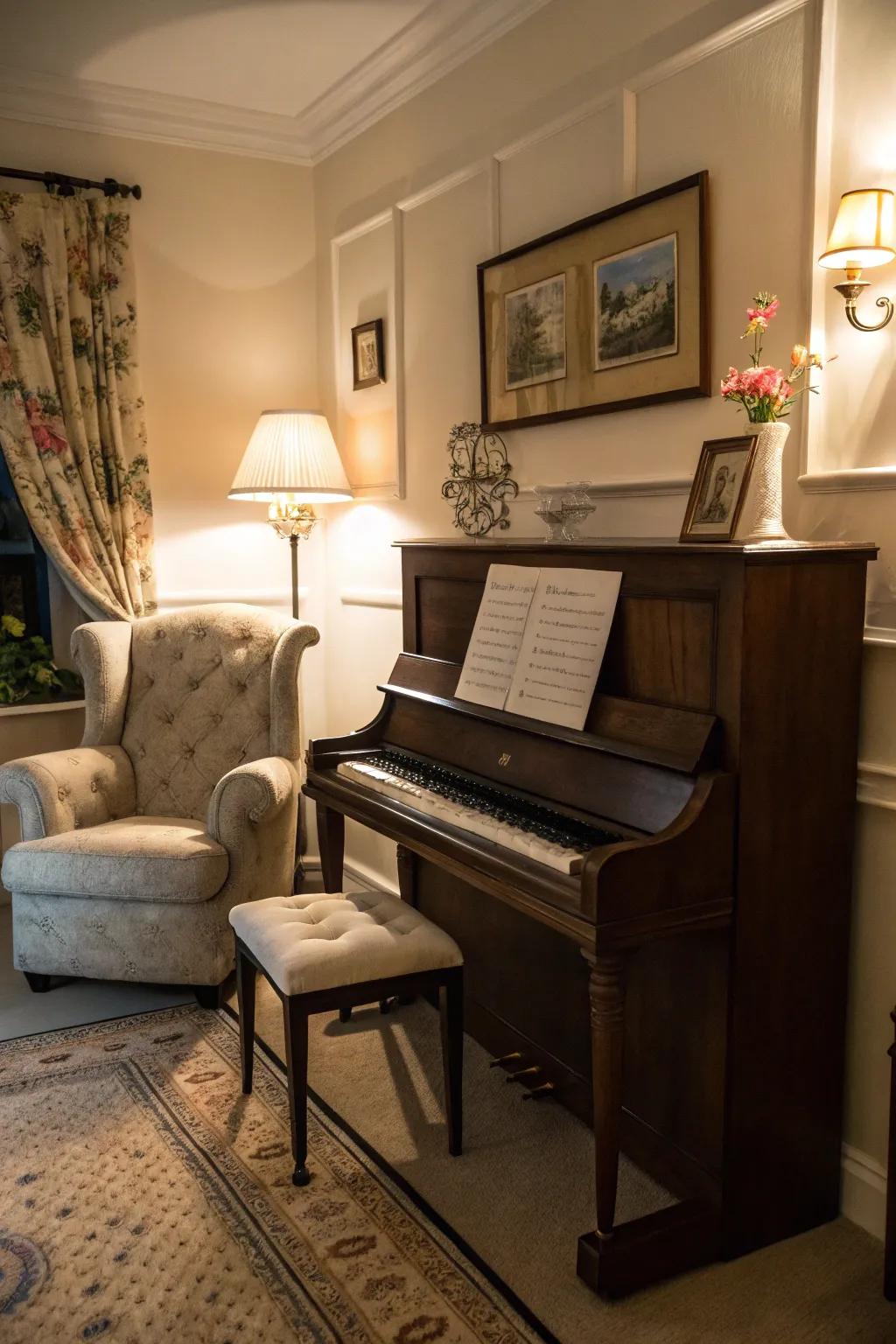 Craft a cozy nook perfect for intimate music sessions.