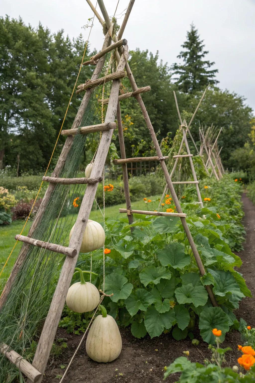 Angled trellises are ideal for supporting heavy crops.