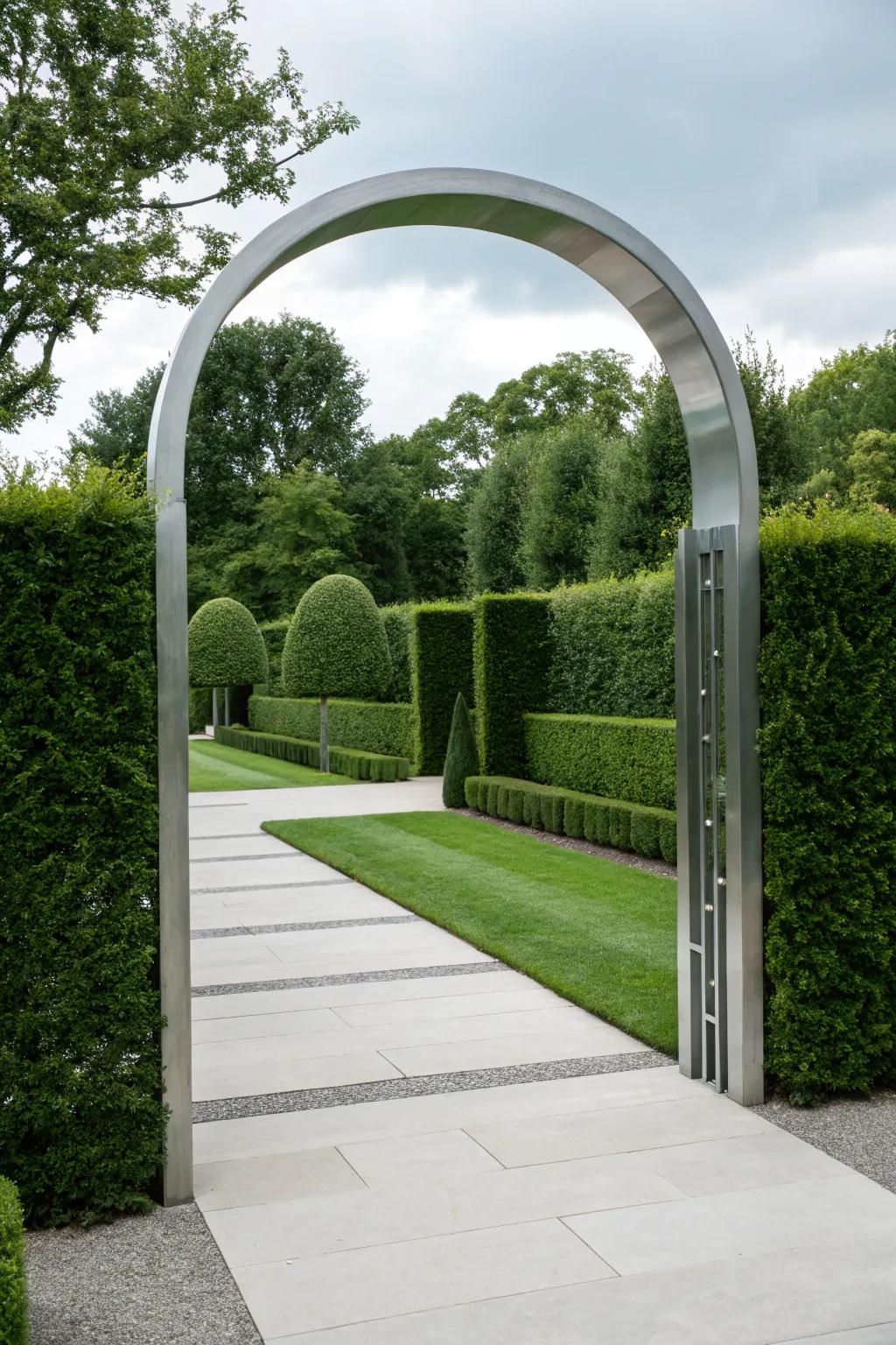 Minimalist arches present polished elegance in modern garden blueprints.