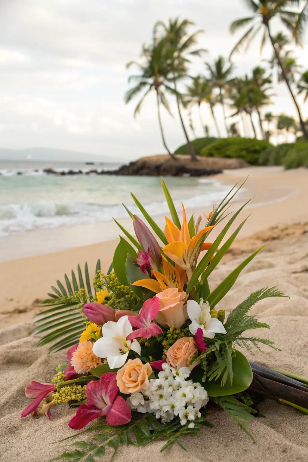 A tropical pattern showing unique flowers, giving an exotic look for a beach gathering.