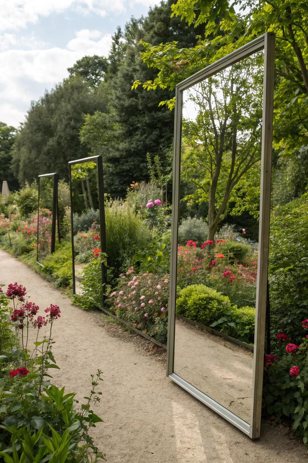 Mirrors can fashion astonishing reflections and amplify garden expanses.