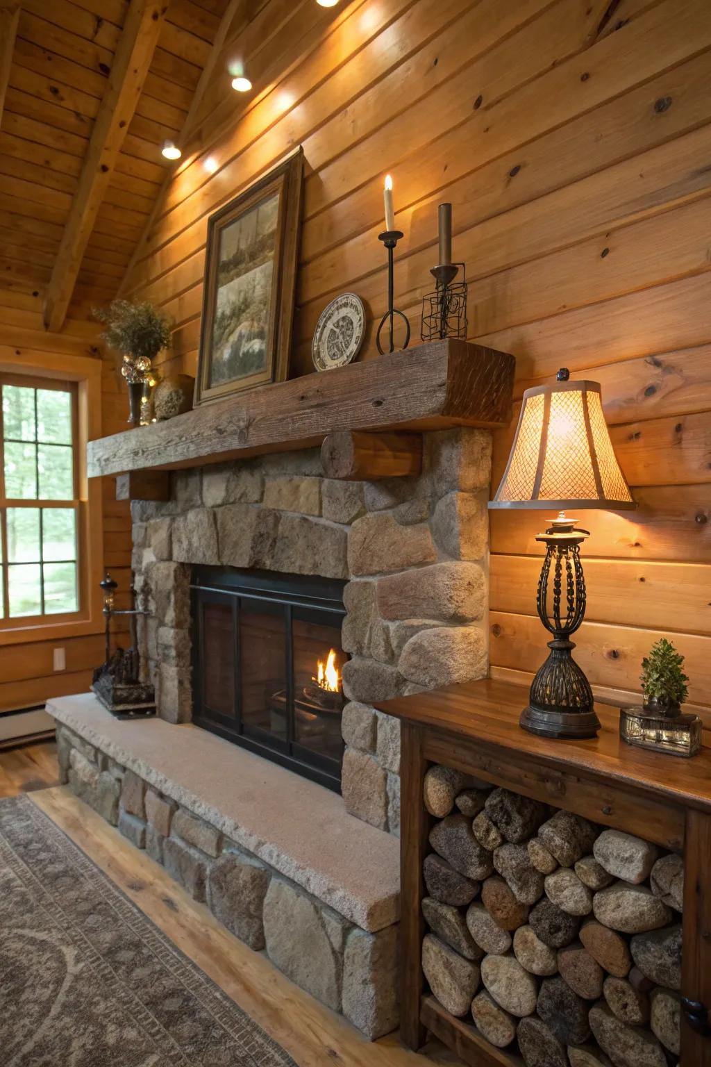 Enhance rustic charm with a chunky beam mantel.