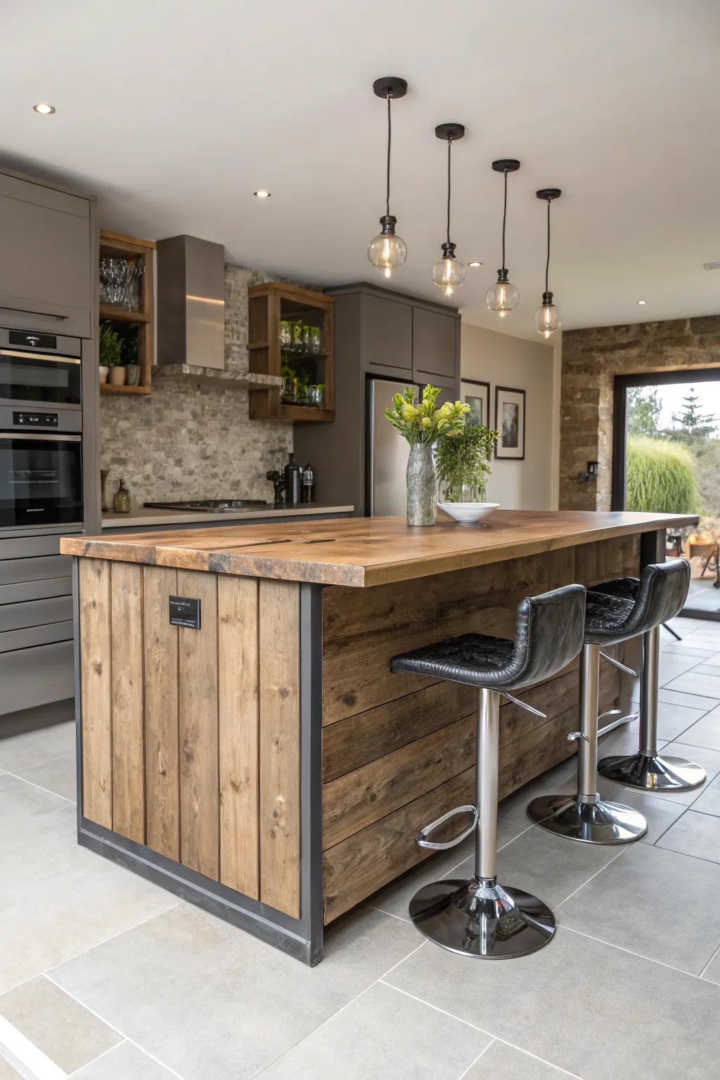 A harmonious blend of rustic and modern elements in this versatile island.
