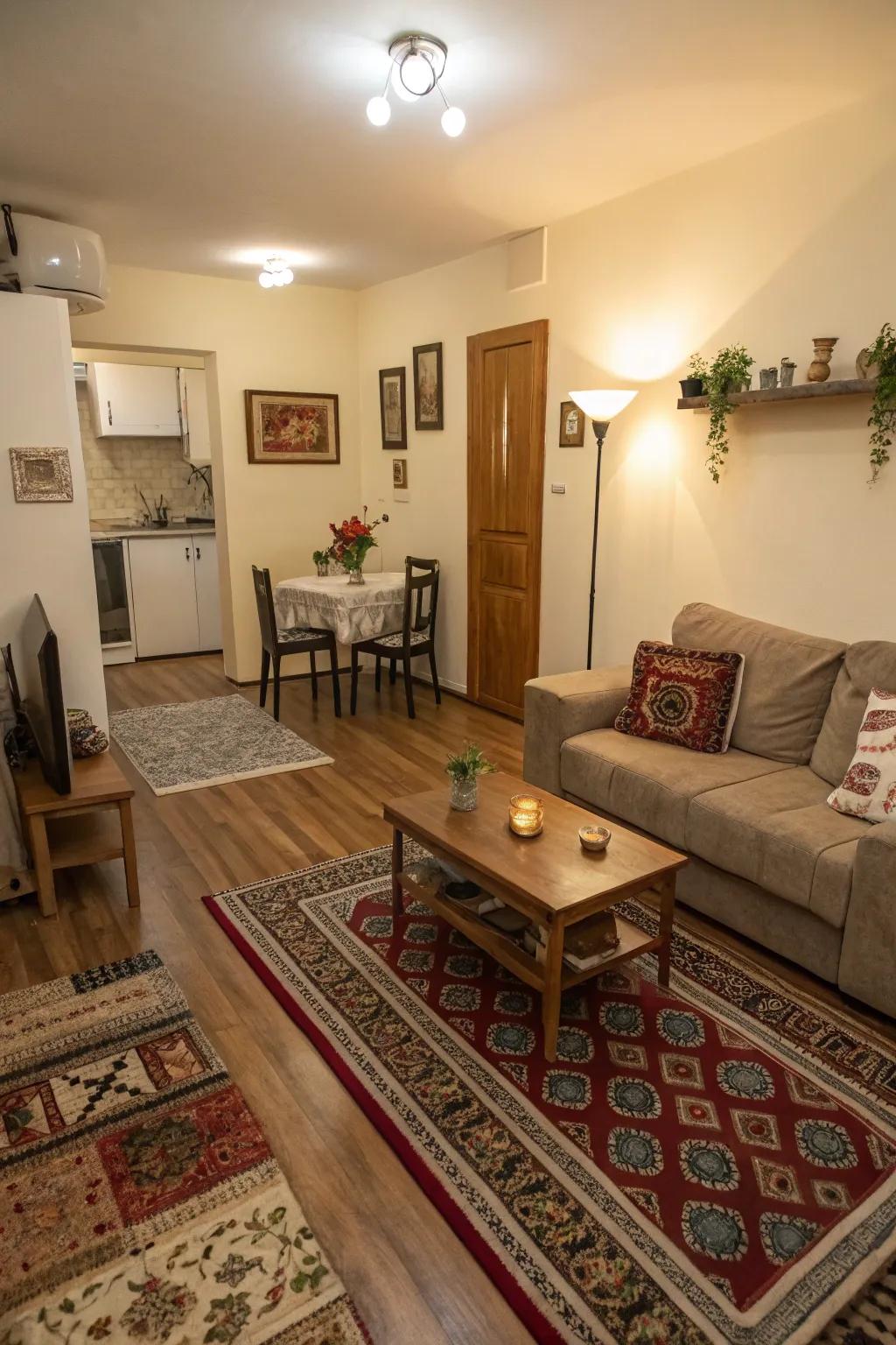 Floor coverings visually divide and organize your space.