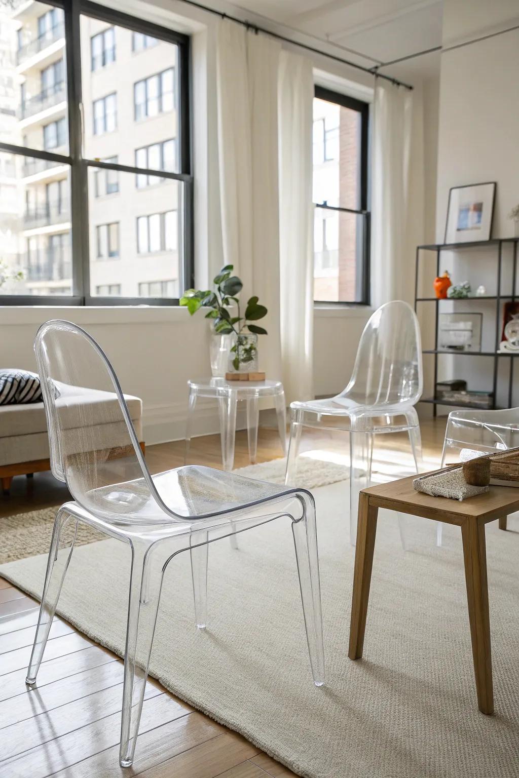 See-through pieces preserve an airy, uncluttered ambiance