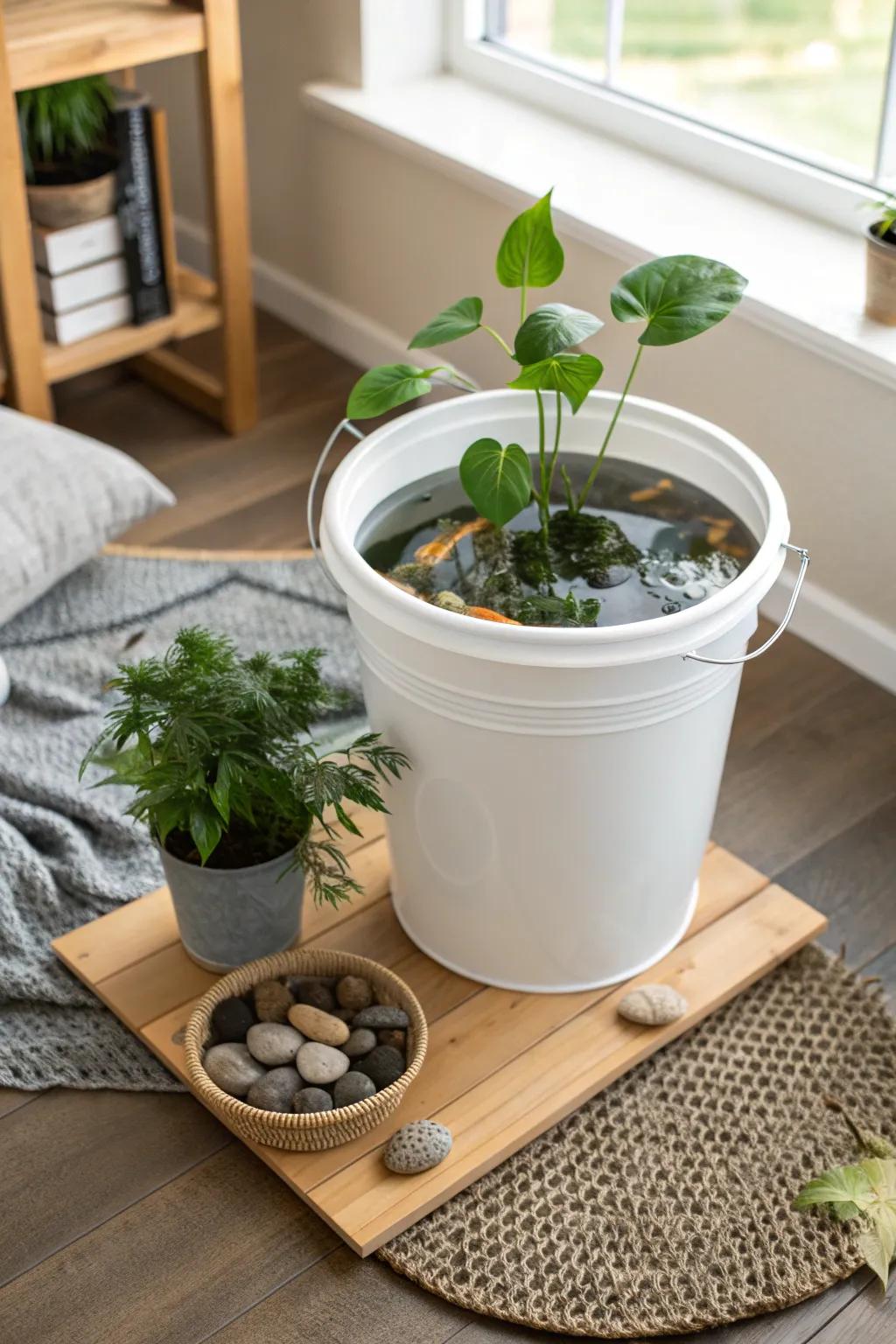 Discover the elegance of sustainable gardening with this chic bucket aquaponics system - where simplicity meets natural beauty.