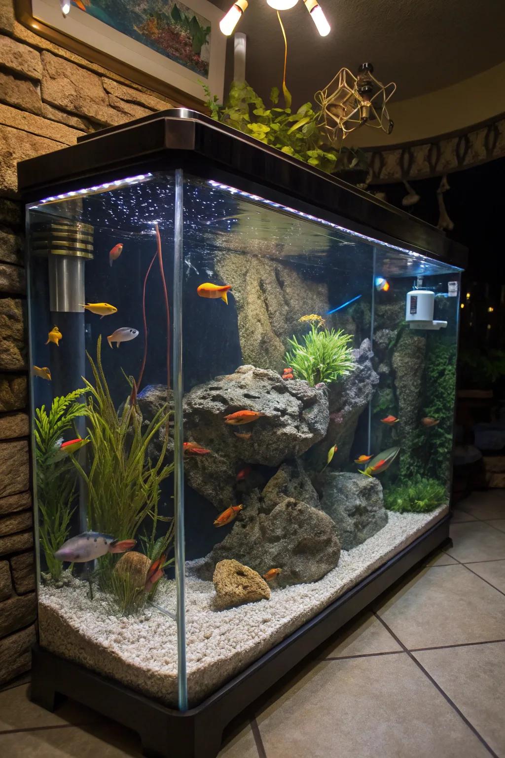 An interactive playground encourages natural fish behavior.