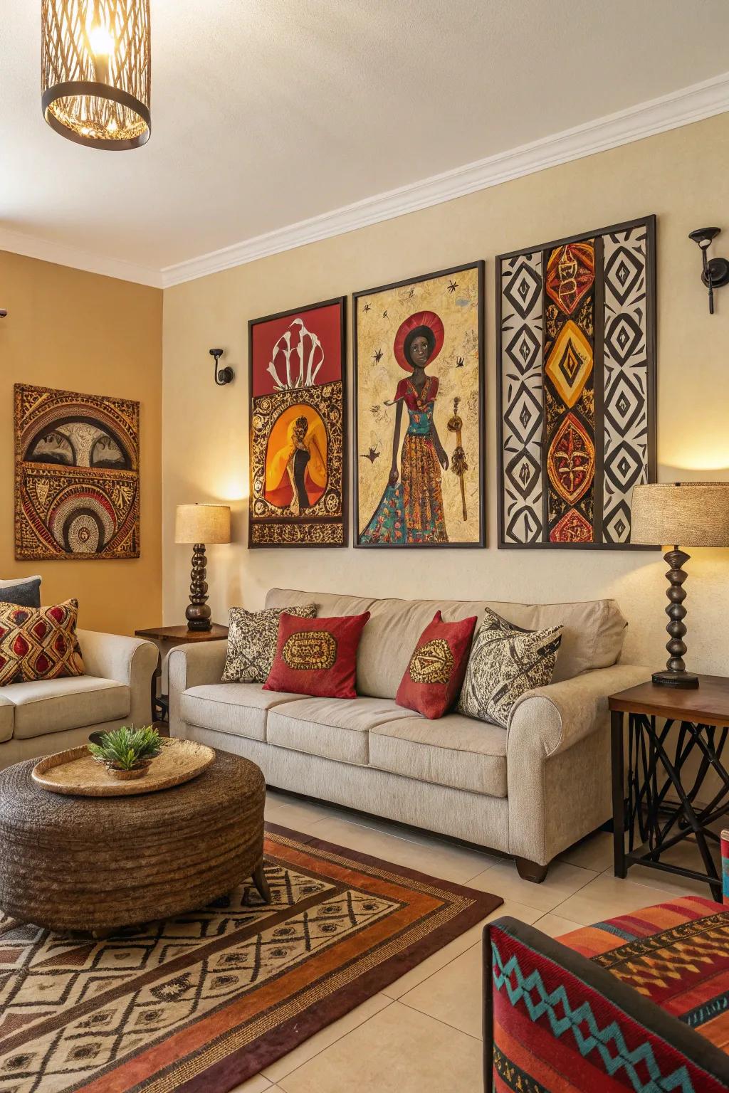 Bold wall art can anchor the room and become its defining feature.