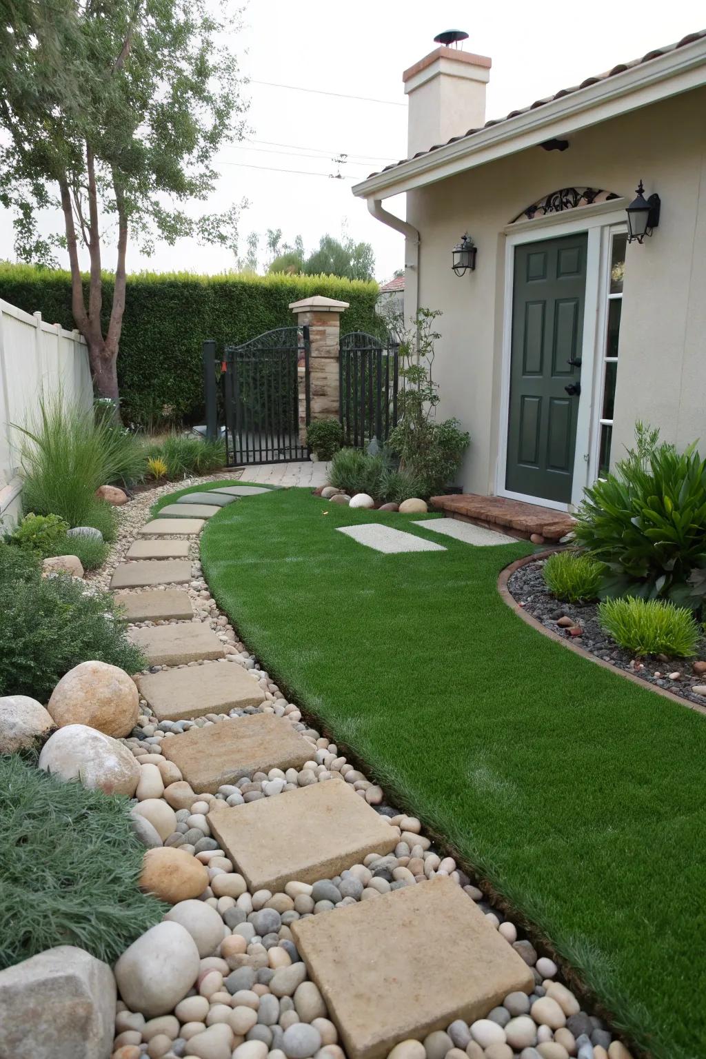 A pristine front garden showing the appeal of synthetic grass.