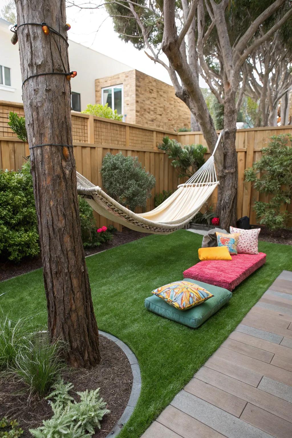 Find your personal getaway with a cozy relaxation spot on synthetic turf.