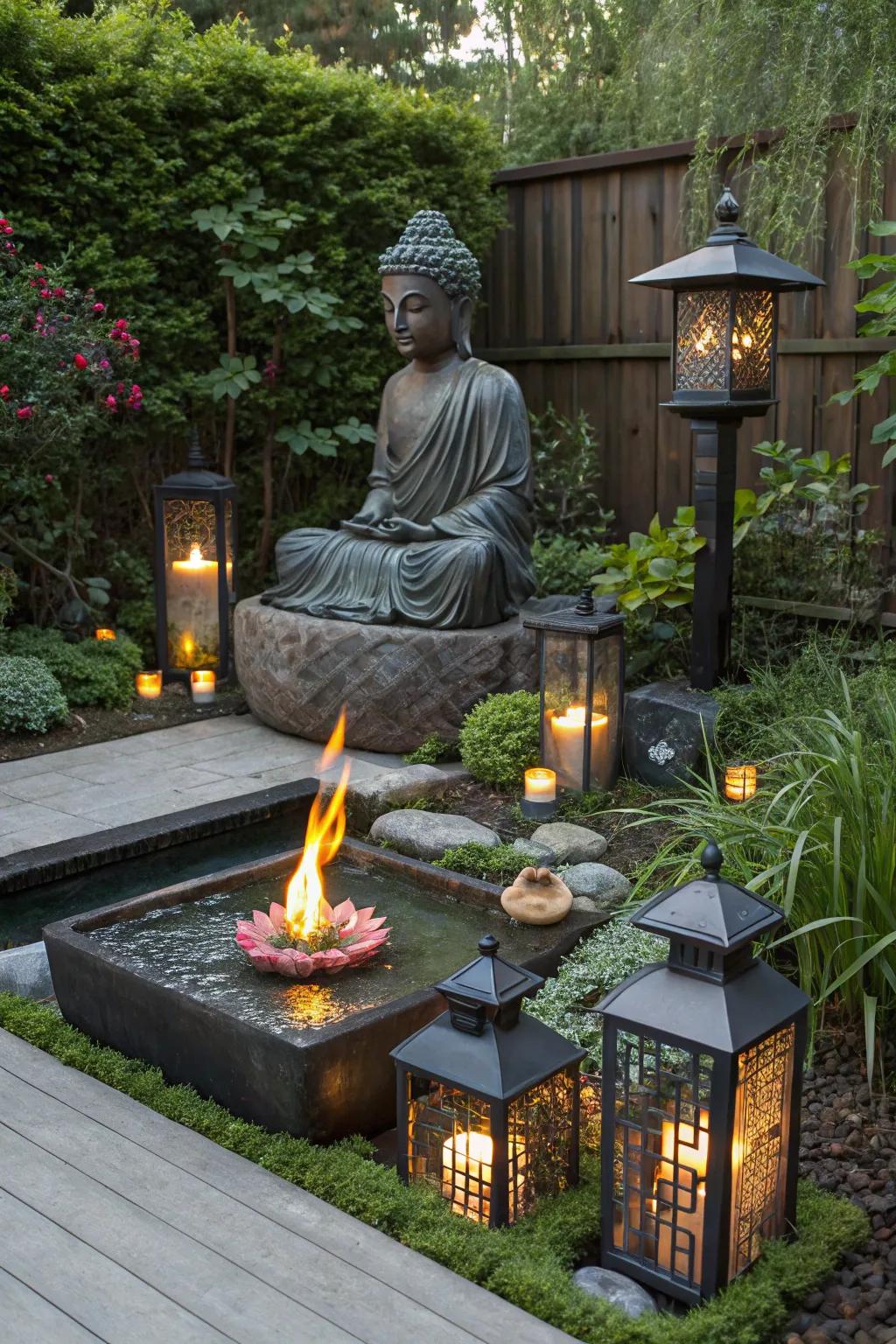 The combination of fire and water adds drama to your garden.