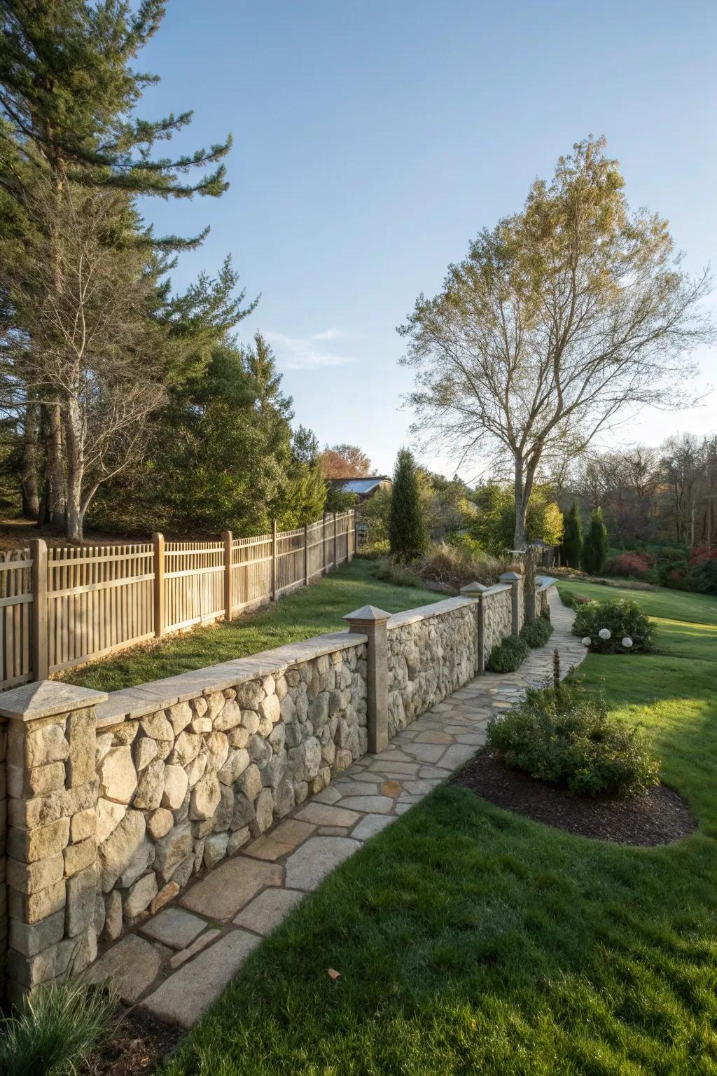A rock wall provides durability and natural harmony.