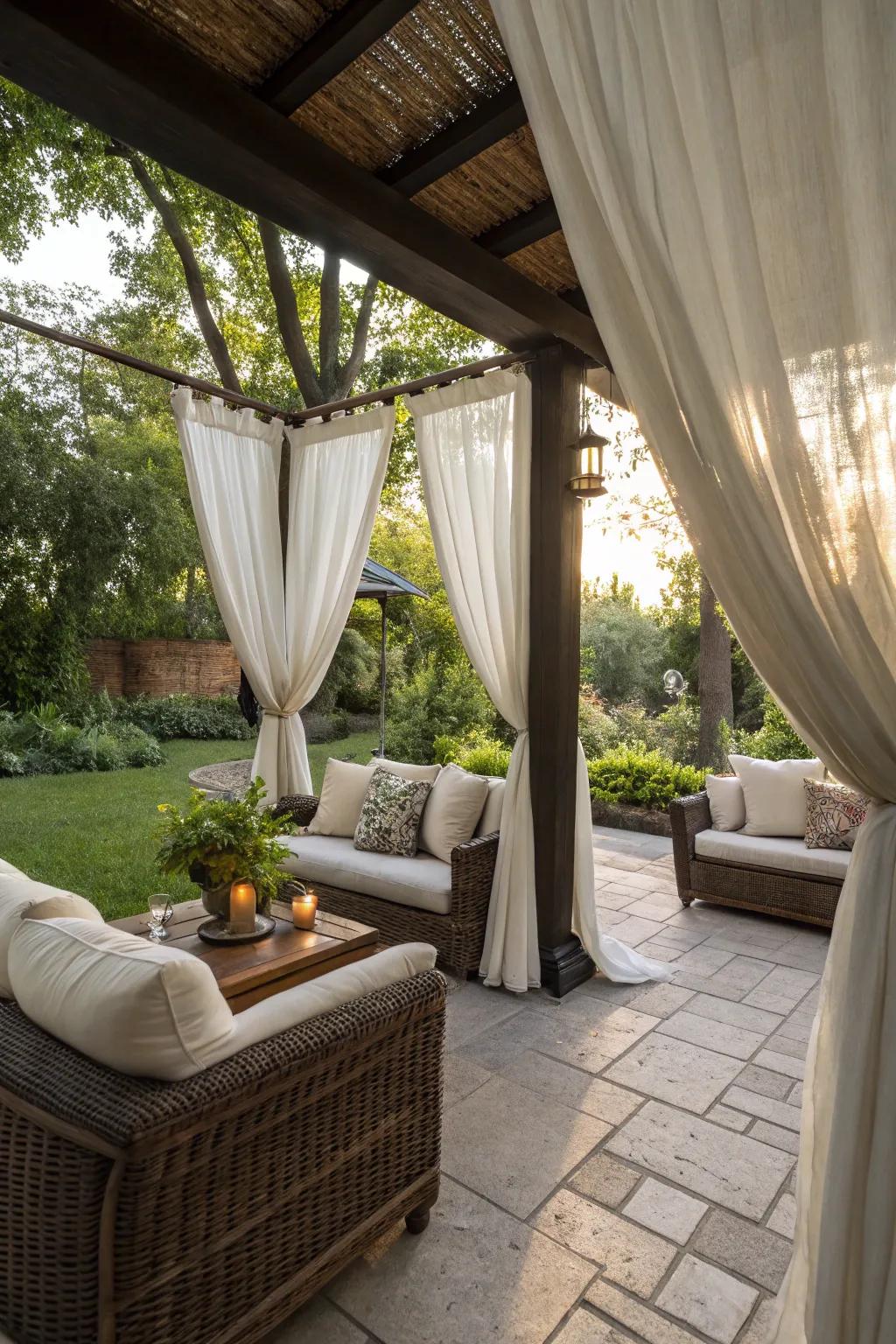 Outdoor curtains add elegance and a breezy feel.