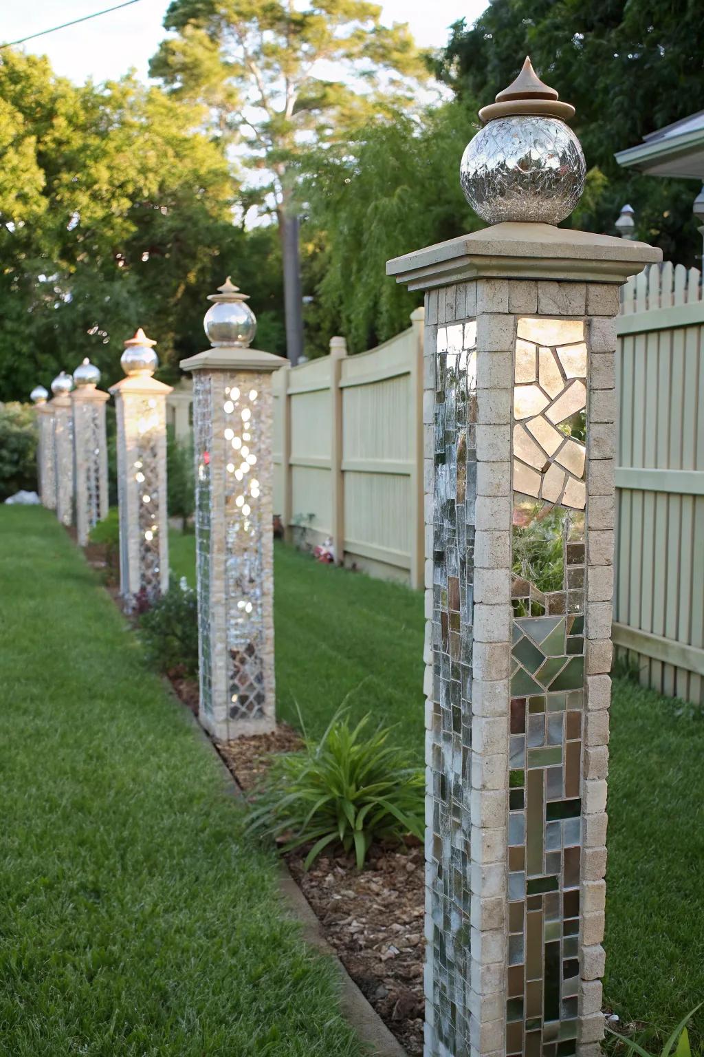 Conjure visual illusions with reflective shard composition pillars in your backyard.