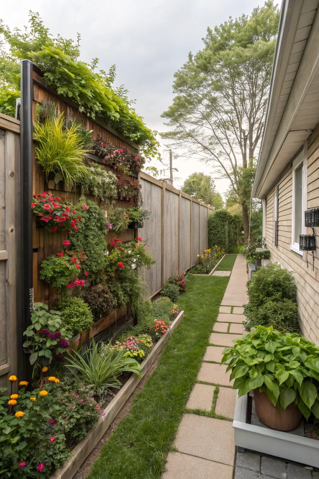 Vertical gardens bring privacy to small areas.