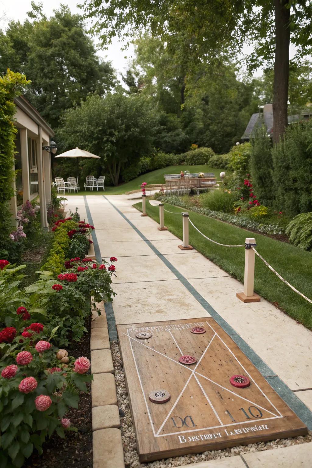 Enjoy easy fun with a charming shuffleboard court.