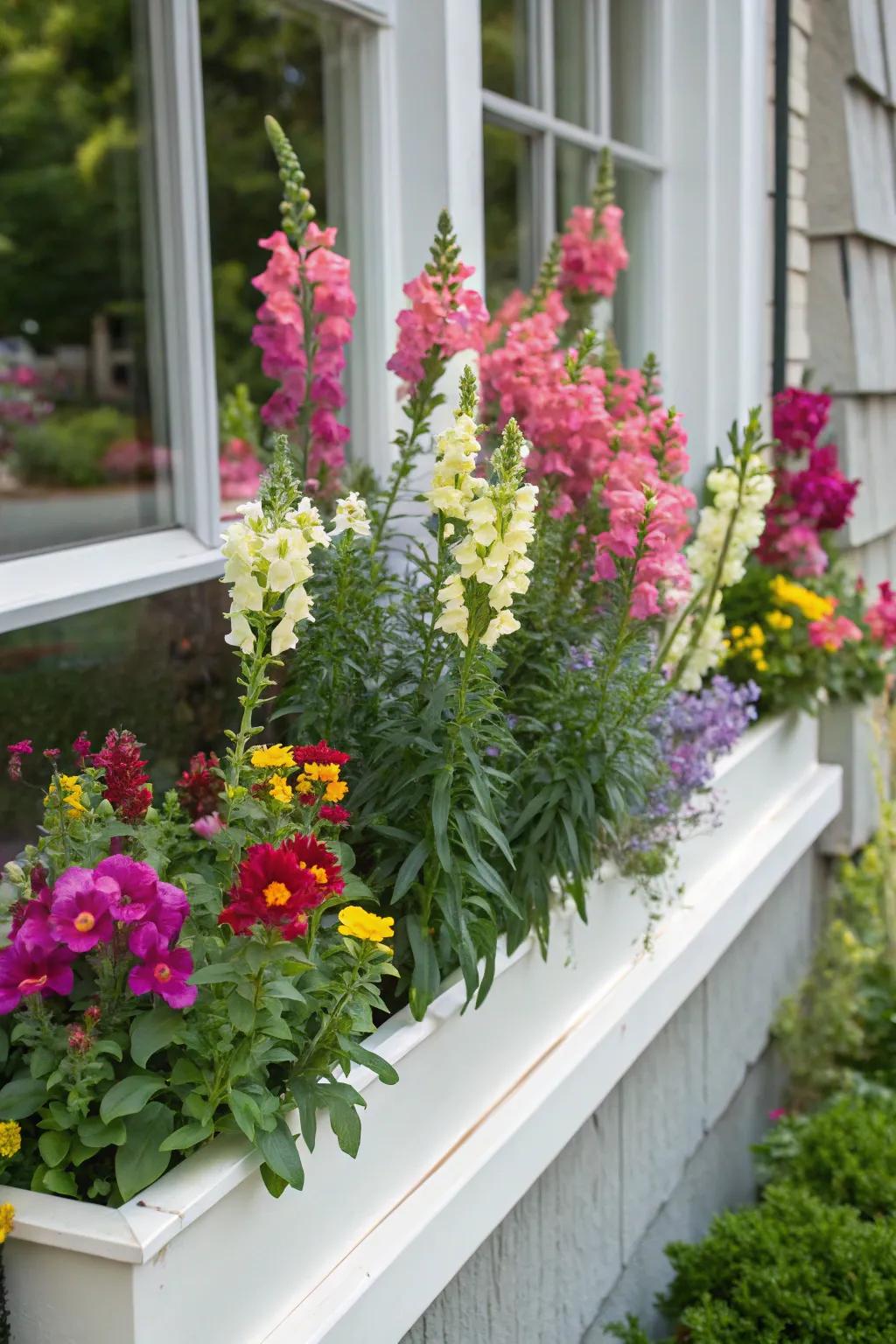 Snapdragons add playful, vertical interest.
