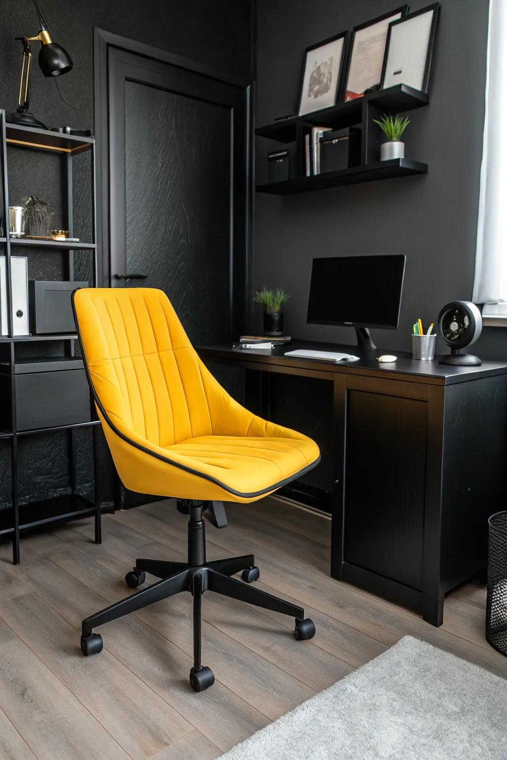 A pop of color that enlivens the monochromatic scheme.