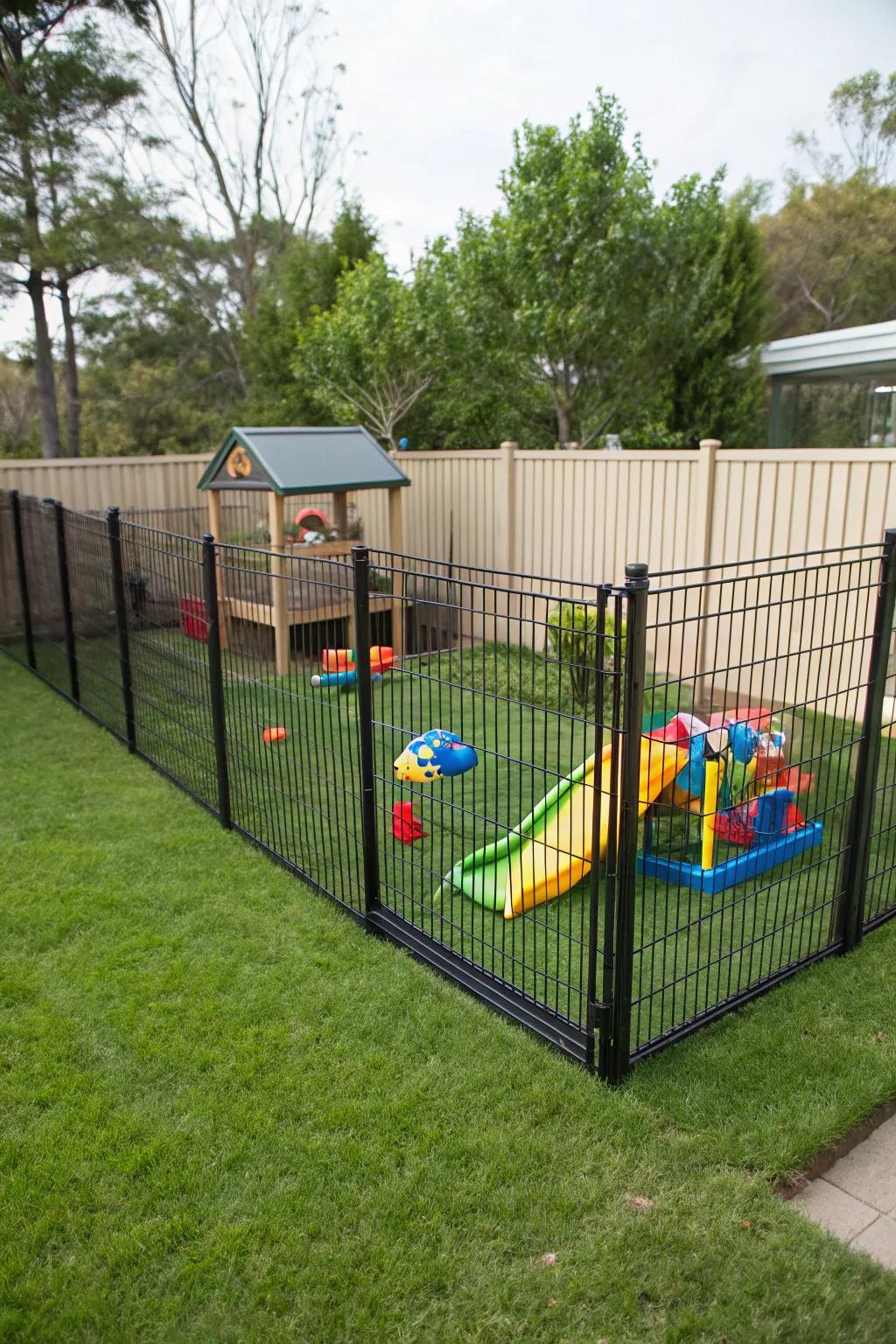 Create a safe play area with a dark wire fence for your kids.