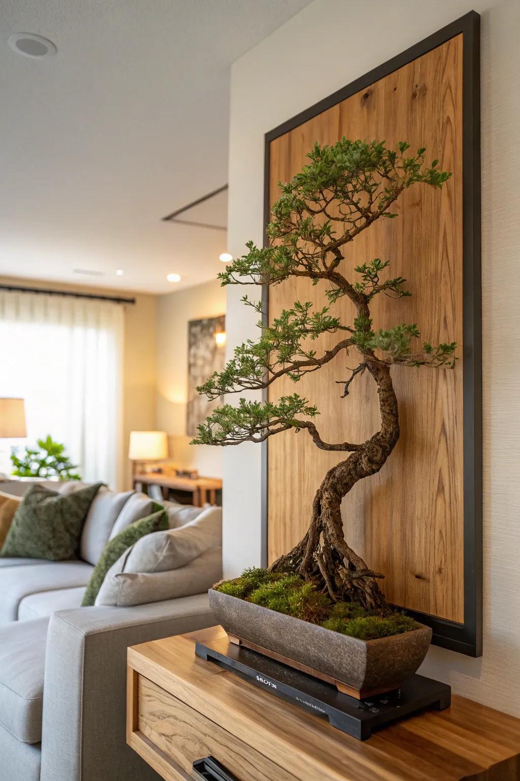 Bonsai as living wall art for an eye-catching feature