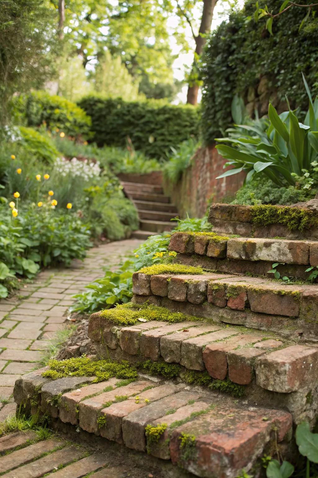 Eco-friendly brick steps made from recycled materials.
