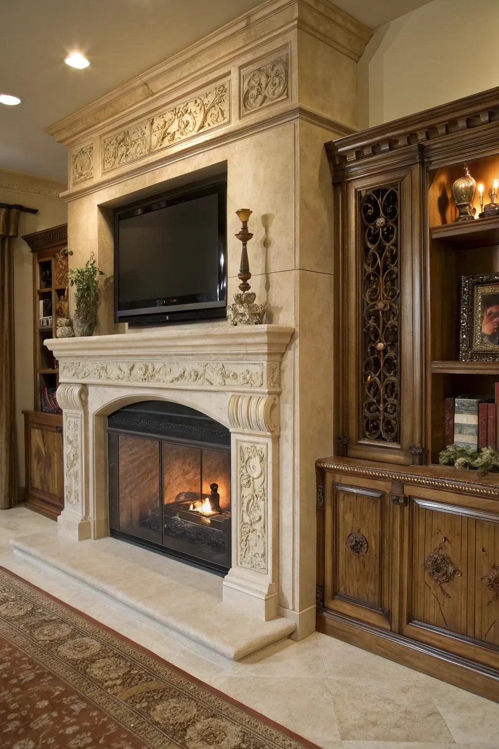 Ornate details bring a sense of traditional elegance to this entertainment center.