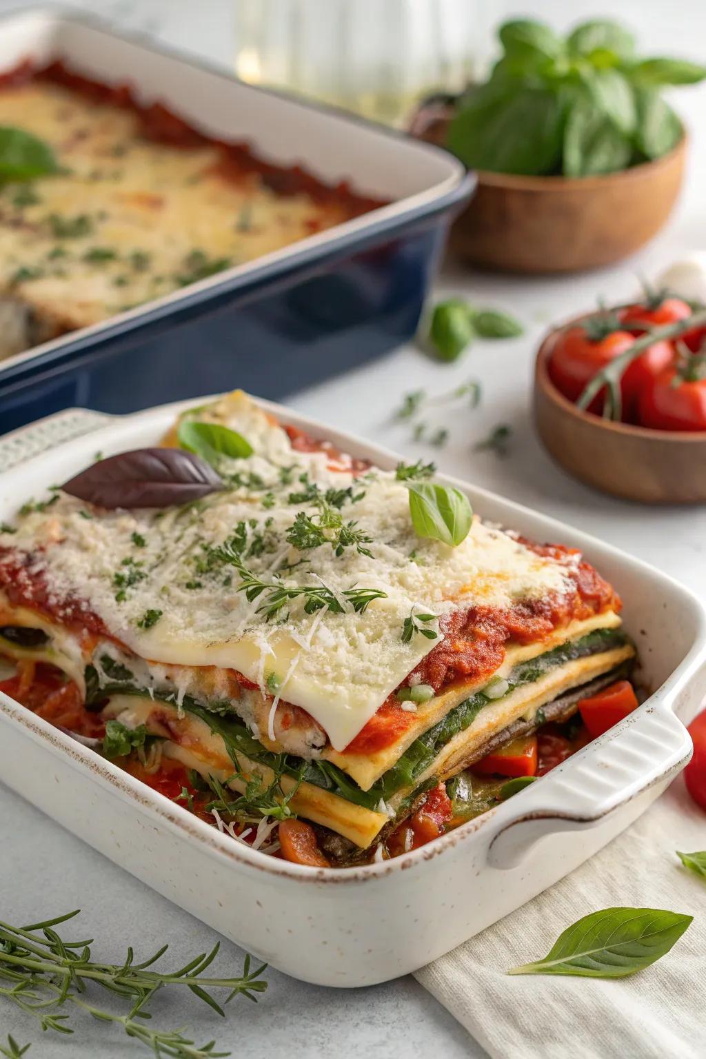 Vegetable lasagna, a classic comfort dish.