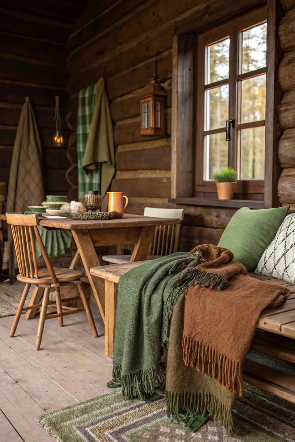 Earthy tones form a calming and harmonious palette in cabins.