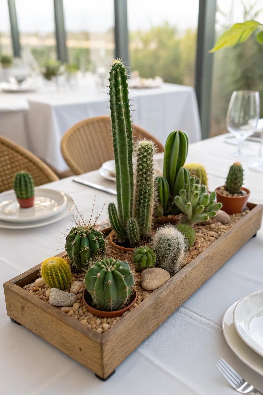 A striking cactus centerpiece perfect for entertaining.