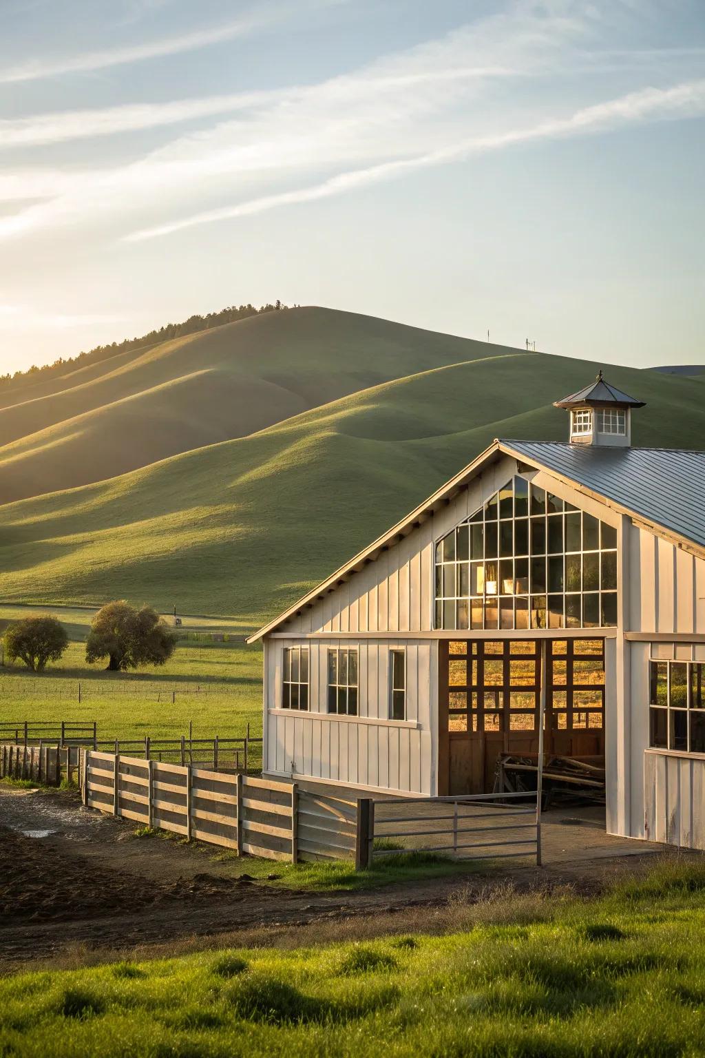 A strategically located calf barn benefiting from natural elements.