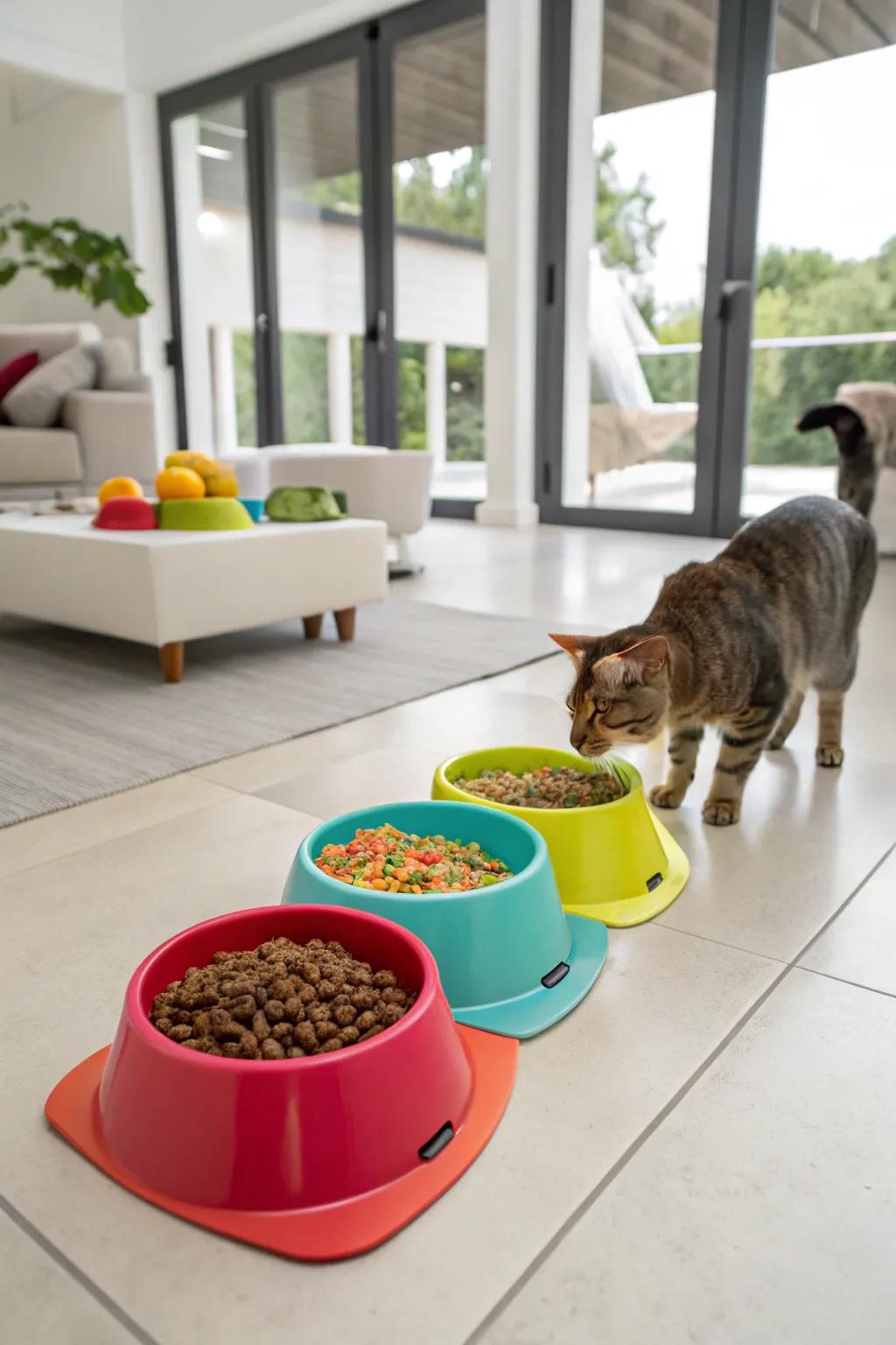 Brighten up your cat's dining with a dash of color.