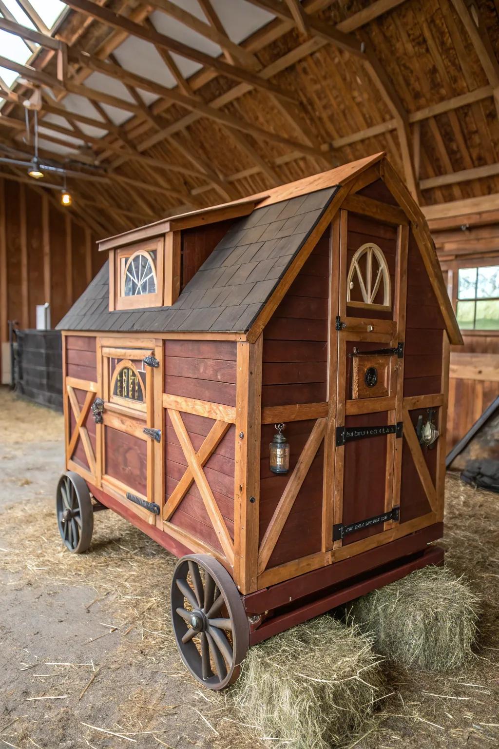 A masterful blend of mobility and craftsmanship: The ultimate portable coop for adaptable barn living.