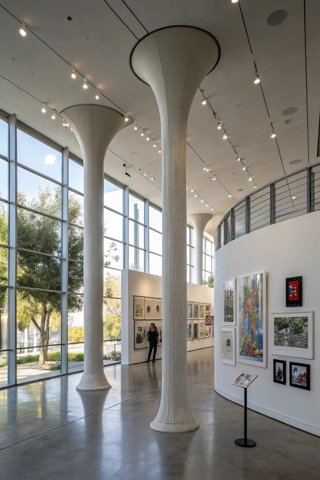 Sculptural columns standing as artistic focal points in a modern space.