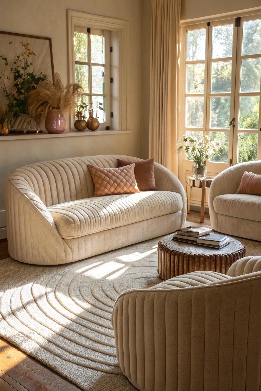Organic shapes add softness and a welcoming vibe to your living room.