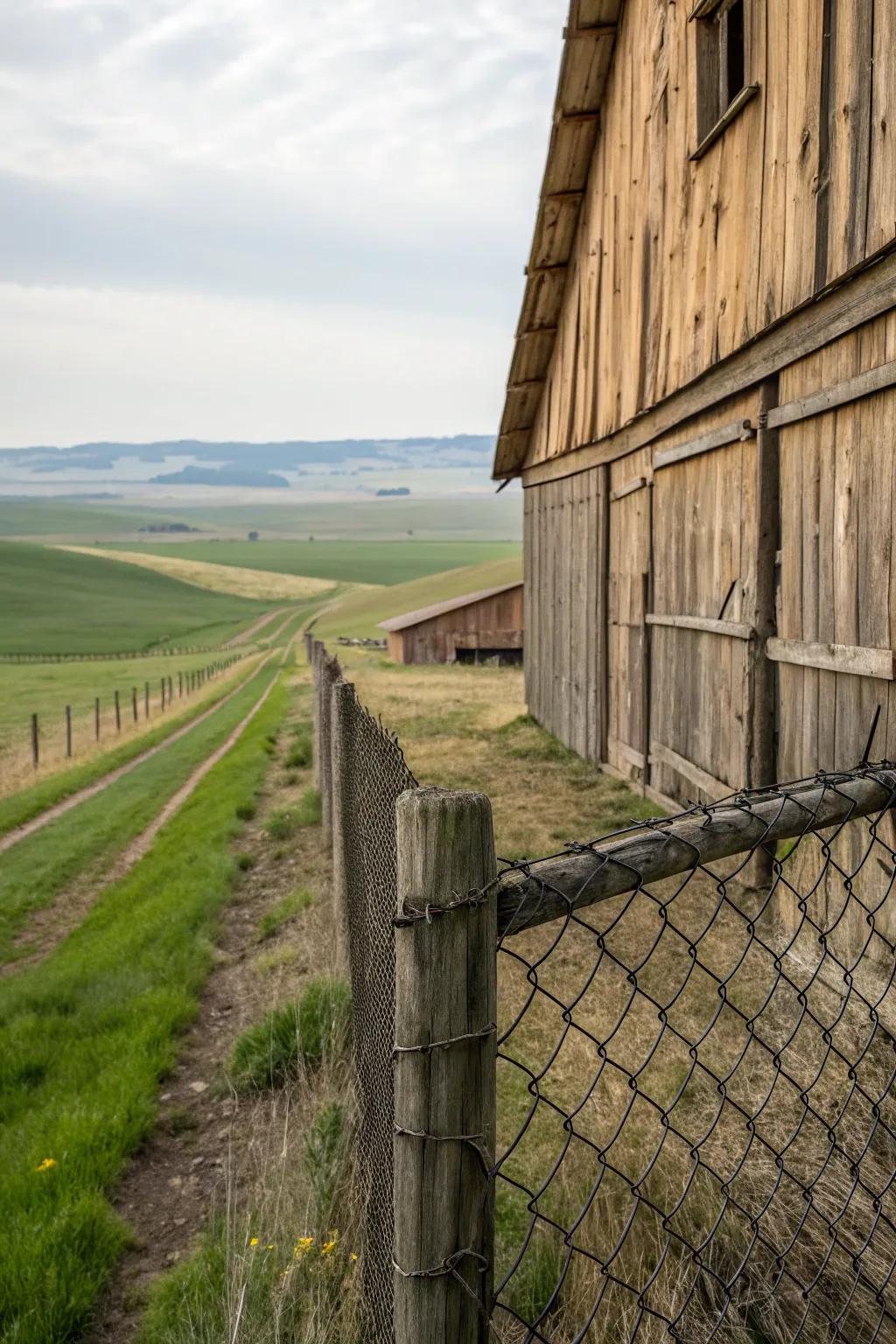 Barn wood and link netting: the perfect pair for countryside elegance.