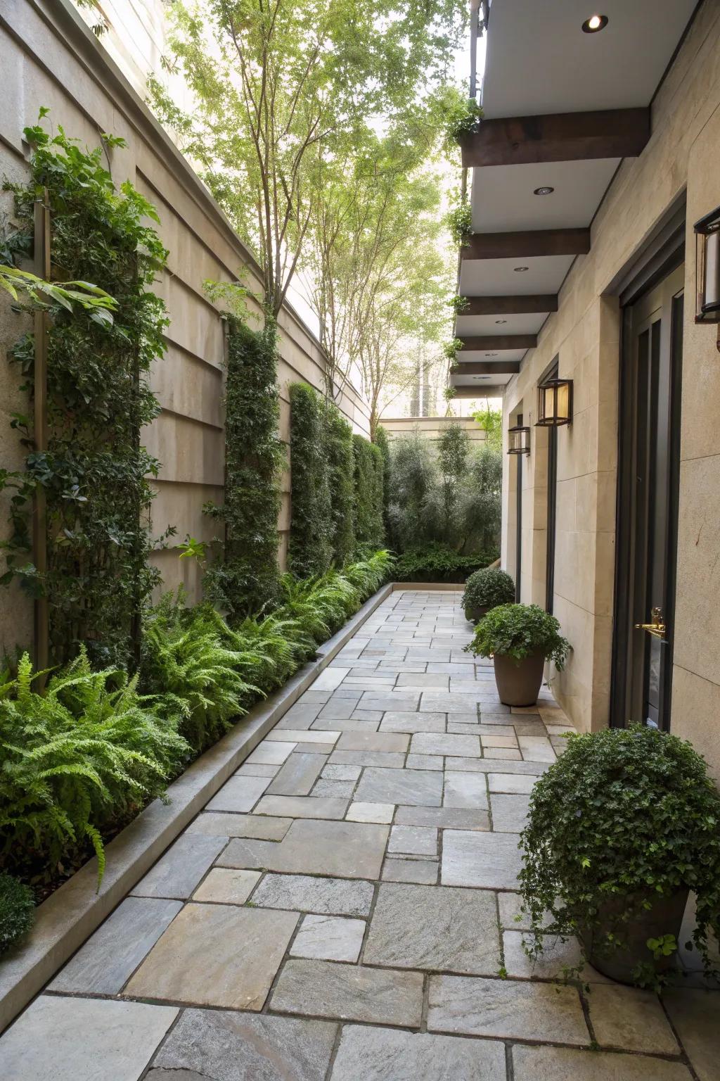 Utilize vertical planting to append seclusion and greenery to your courtyard.