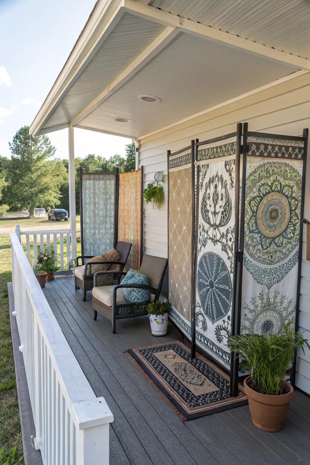 Privacy screens provide seclusion and style for your porch.