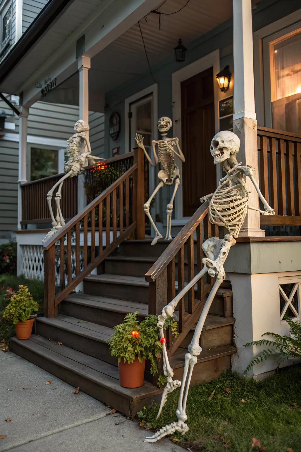 The porch comes to life with a skeletal ensemble.