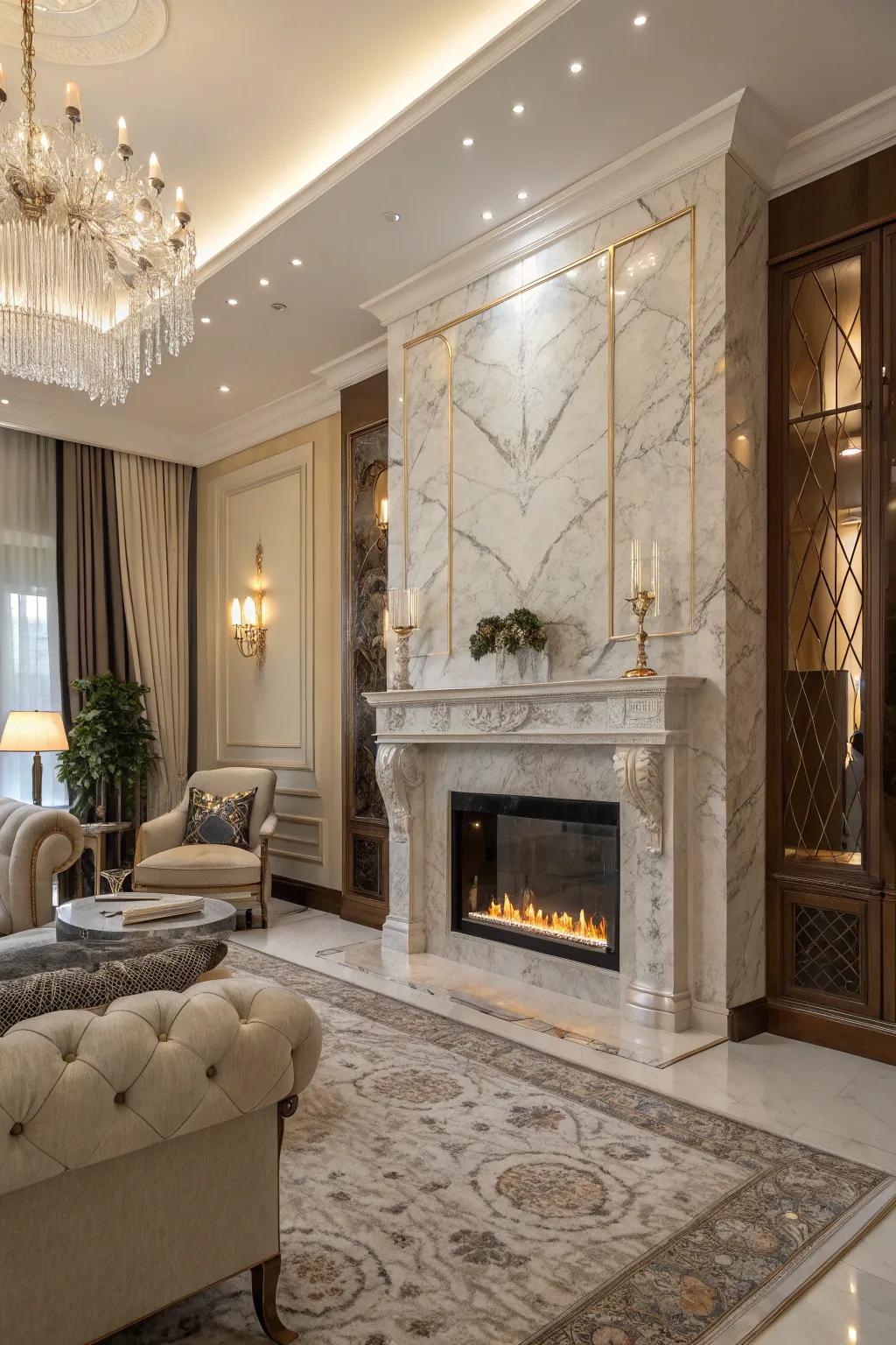 A glamorous marble hearth that adds luxury to any room.