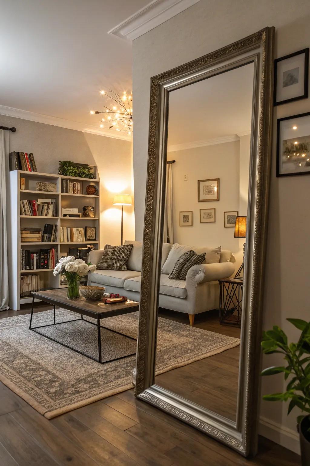 Mirrors amplify light and make the room appear larger.