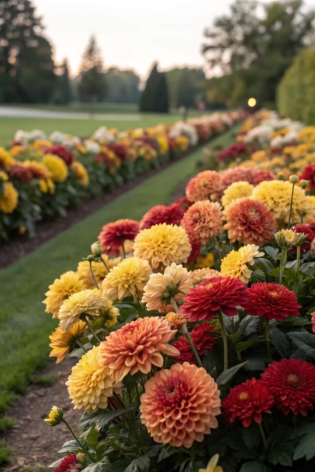 A sunset-themed dahlia garden.