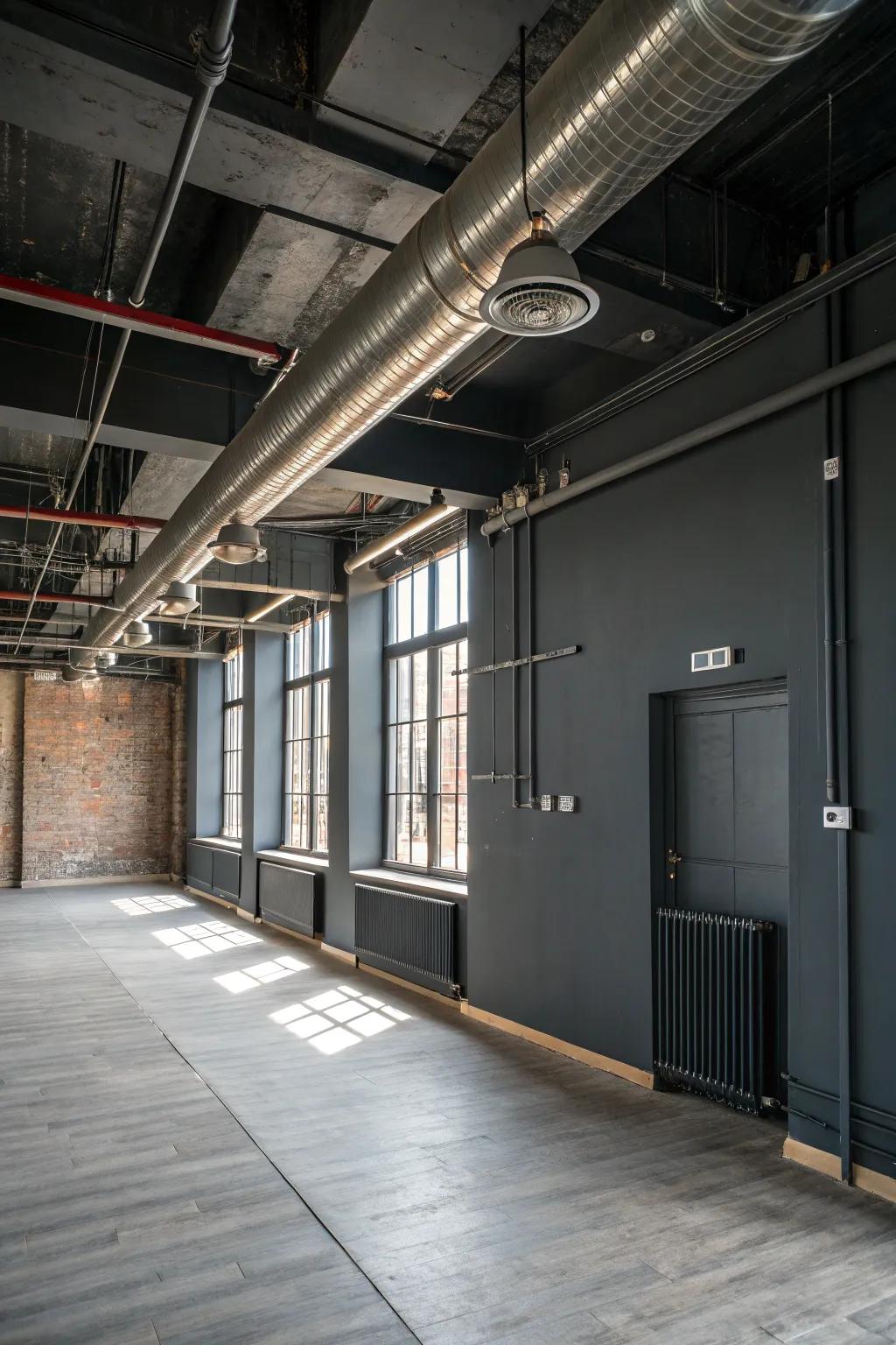 Industrial style adding an edgy touch to a grey room.