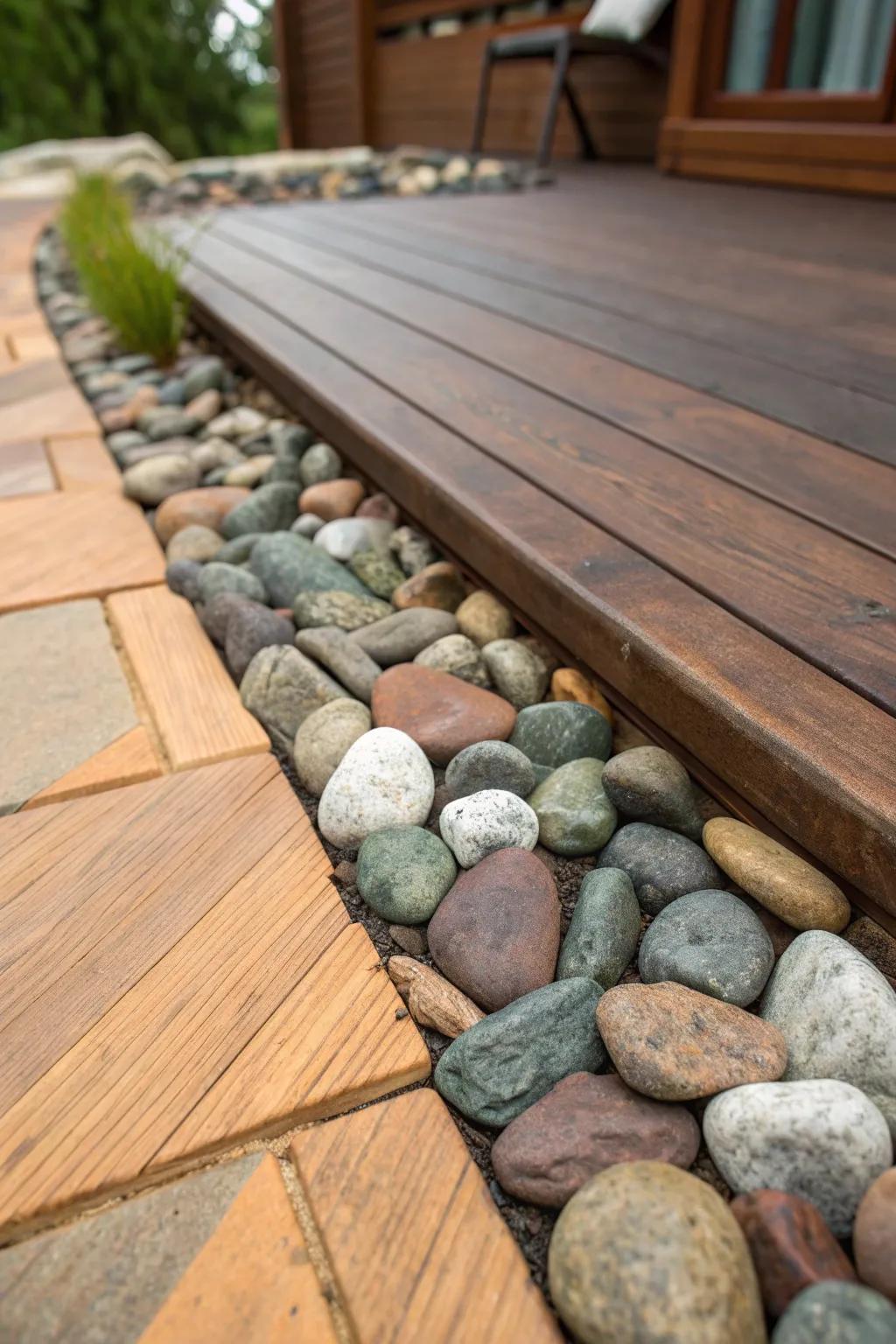 Elevate your deck with the rustic elegance of a stone border.