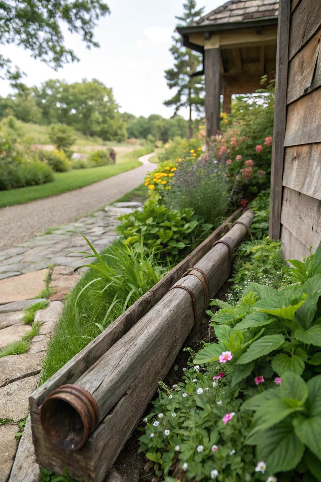 Weathered wood features infuse warmth and character into water pipes.