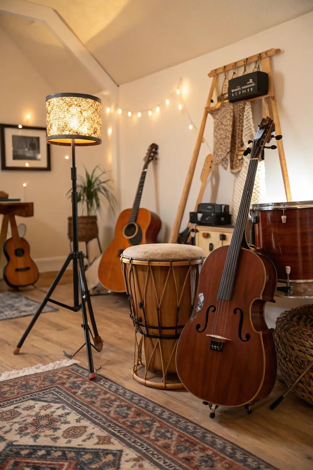 A music space enriching the den with sound.